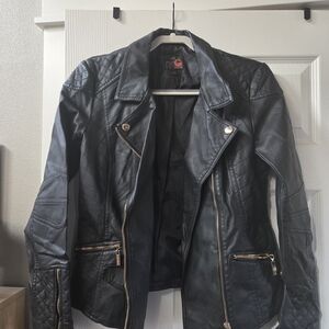 G by Guess Black Leather Jacket with Quilted Accents
